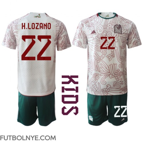 Camiseta México Hirving Lozano #22 Visitante Equipación para niños Mundial 2022 manga corta (+ pantalones cortos)